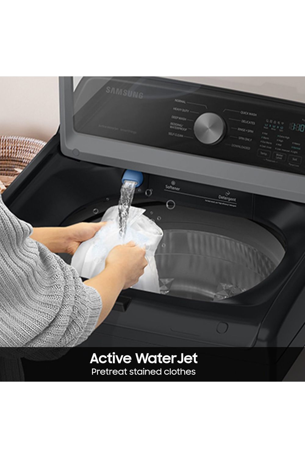 Samsung 4.7 Cu Ft Top Load Washing Machine Bundle with Built-In WaterJet Faucet, Self Clean, Low Vibration Quiet Wash, Smart Wi-Fi, Includes Hoses & 1-Year CPS Protection
