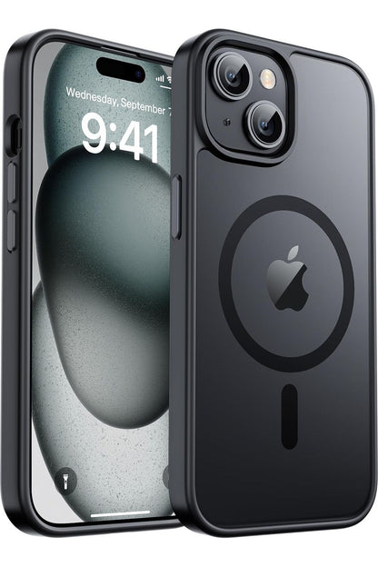iPhone 15 Case & iPhone 14 Case, [Compatible with MagSafe] [Military Grade Drop Protection] Translucent Matte Shockproof Anti-Scratch, Black