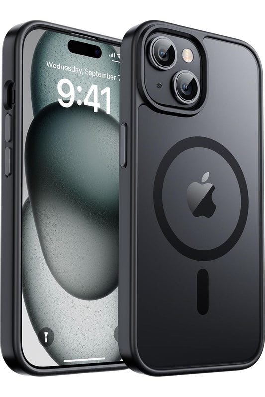 iPhone 15 Case & iPhone 14 Case, [Compatible with MagSafe] [Military Grade Drop Protection] Translucent Matte Shockproof Anti-Scratch, Black
