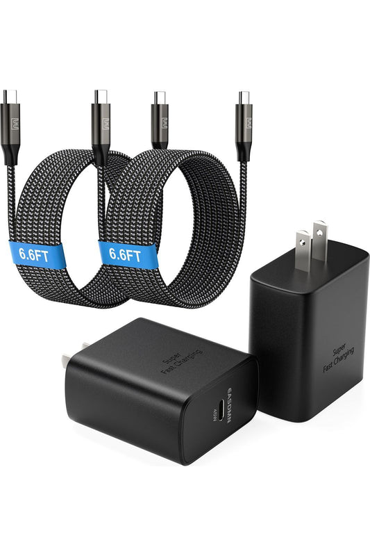 45W Super Fast Charger Type C, [2 Pack] 45 Watt USB-C Charger PD/PPS Wall Charging Block for Samsung Galaxy S25 Ultra/S25+/S25/S24/S23 Ultra/S23+/S22 Ultra/S22+/S20 Ultra, Tab S8(with 2X 6.6ft Cable)