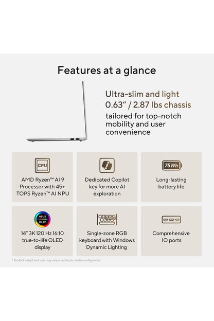 ASUS Vivobook S 14 OLED Slim Laptop, AMD Ryzen AI 9 365(10 Cores), 24GB, 1TB SSD