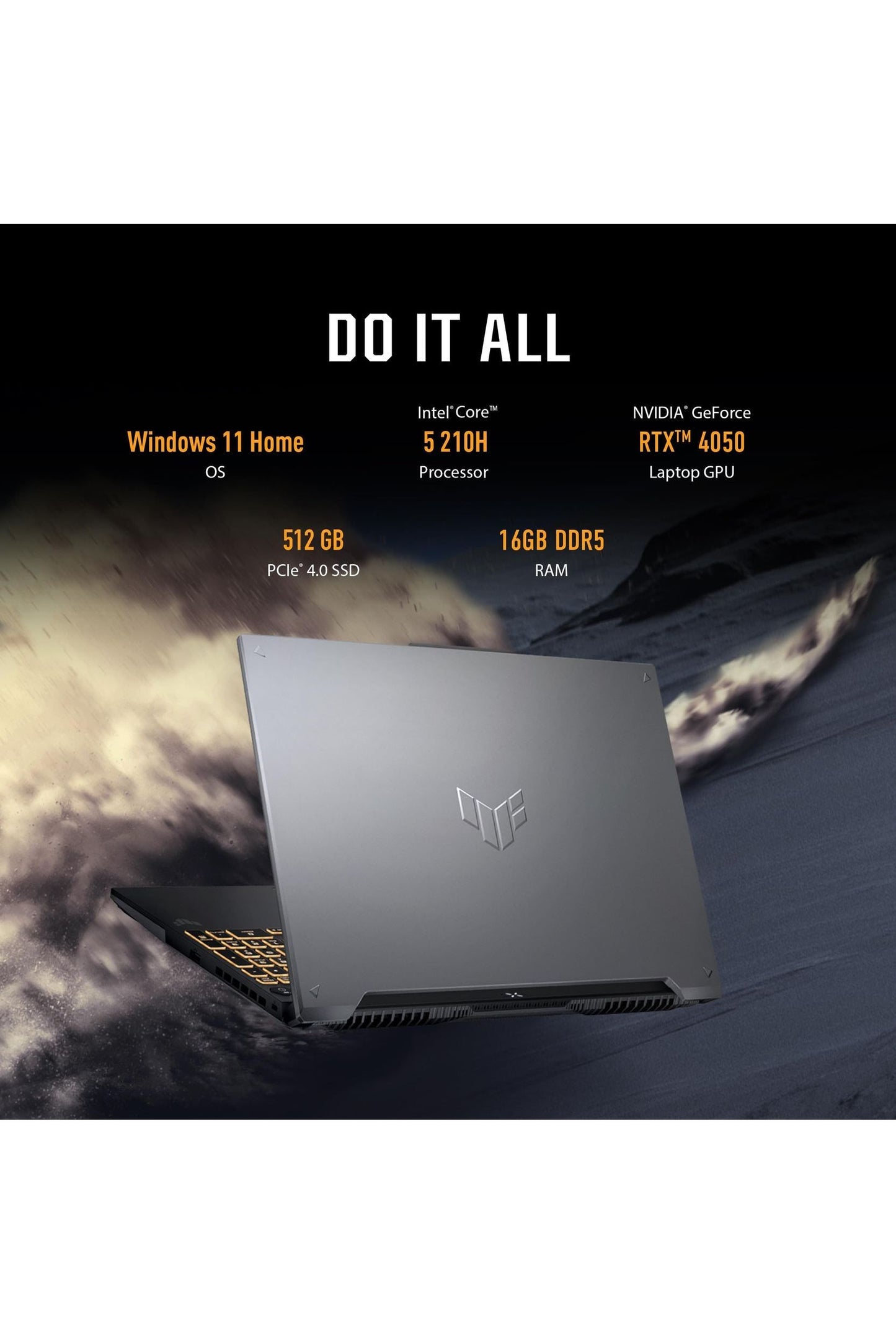 ASUS TUF Gaming F16 Gaming Laptop, Intel® Core™ 5 210H, NVIDIA® GeForce RTX™ 4050, 16GB DDR5, 512GB PCIe Gen4 SSD
