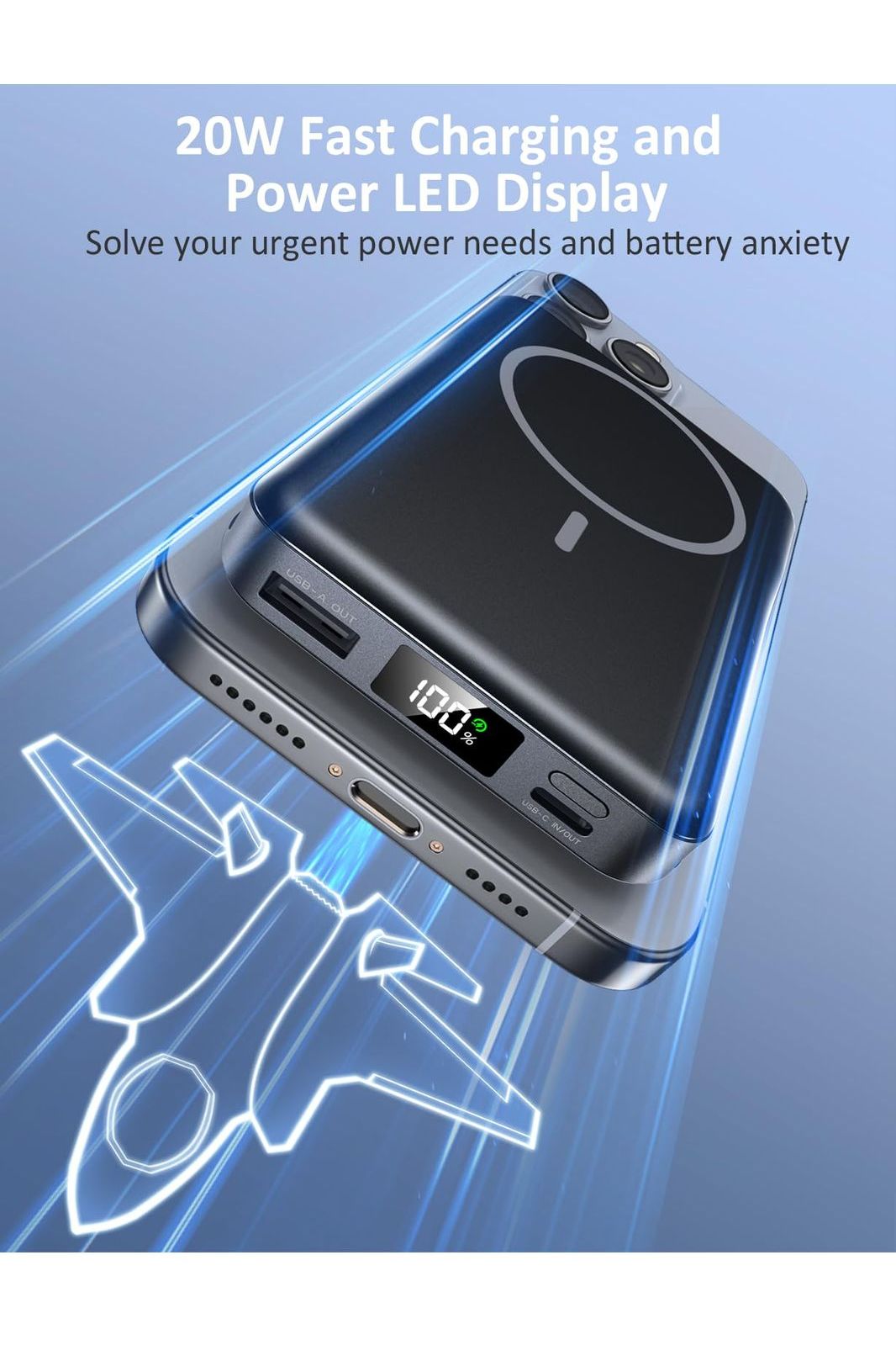Magnetic Portable Charger, 10000mAh Power Bank, 5 in 1 Portable Charger with Built in Cable, 20W Fast Charging for Magsafe Battery Pack Compatible with iPhone 16/15/14/13 Pro/Pro Max, Samsung Series