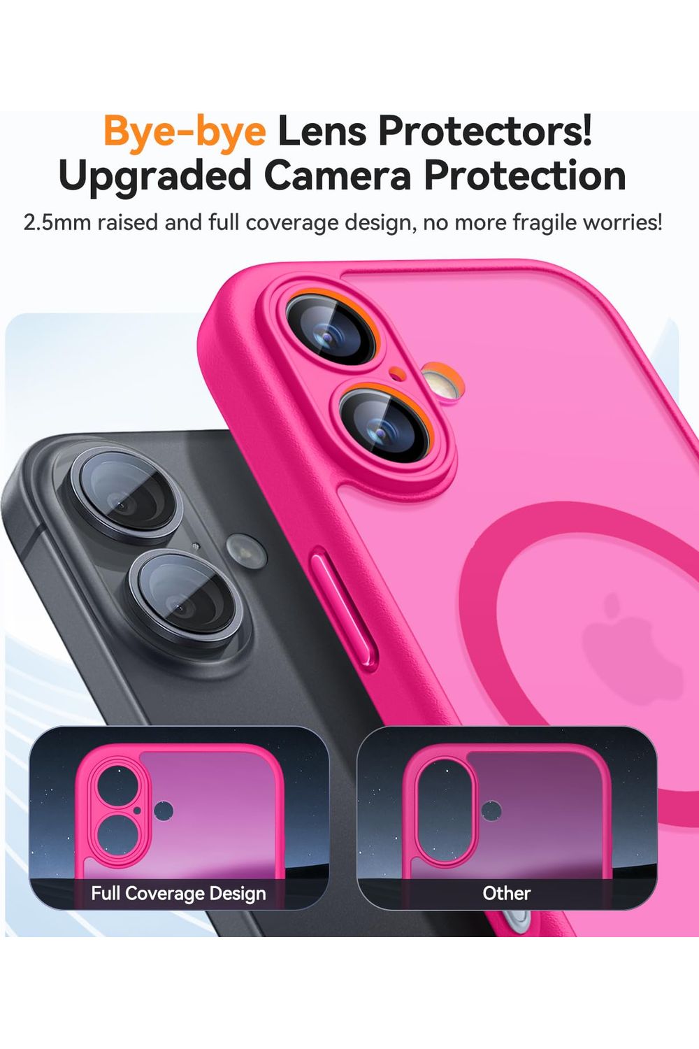 iPhone 16 Case, Upgraded [Full Camera Protection] [Compatible with Magsafe] [Translucent Matte] Shockproof Protective - Hot Pink