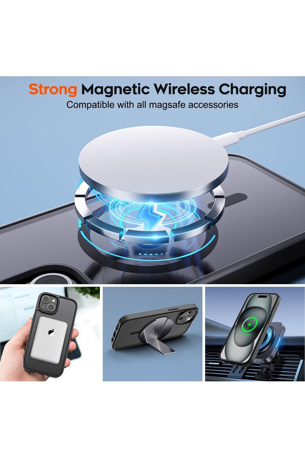 iPhone 15 Case & iPhone 14 Case, [Compatible with MagSafe] [Military Grade Drop Protection] Translucent Matte Shockproof Anti-Scratch, Black