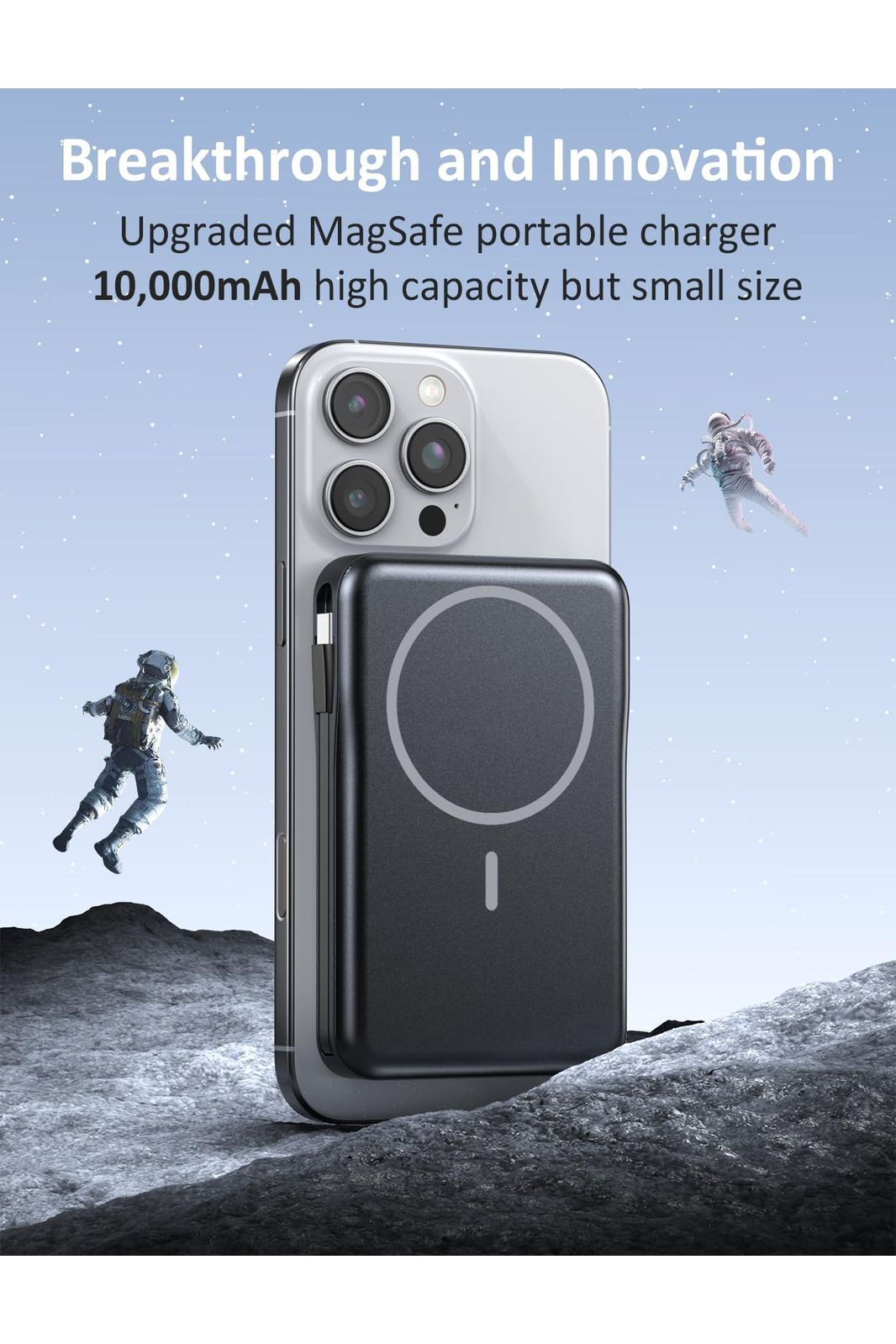Magnetic Portable Charger, 10000mAh Power Bank, 5 in 1 Portable Charger with Built in Cable, 20W Fast Charging for Magsafe Battery Pack Compatible with iPhone 16/15/14/13 Pro/Pro Max, Samsung Series