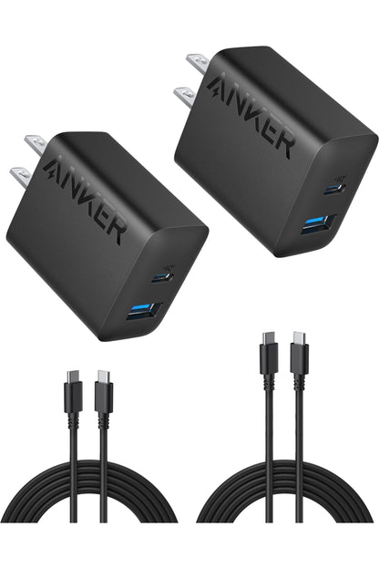 Anker iPhone 16 Charger, 2-Pack 20W Fast USB C Charger Block, for iPhone 16/16 Pro Max/15 Series/iPad Pro and More (Black, 2 Pack & 2 Cable)