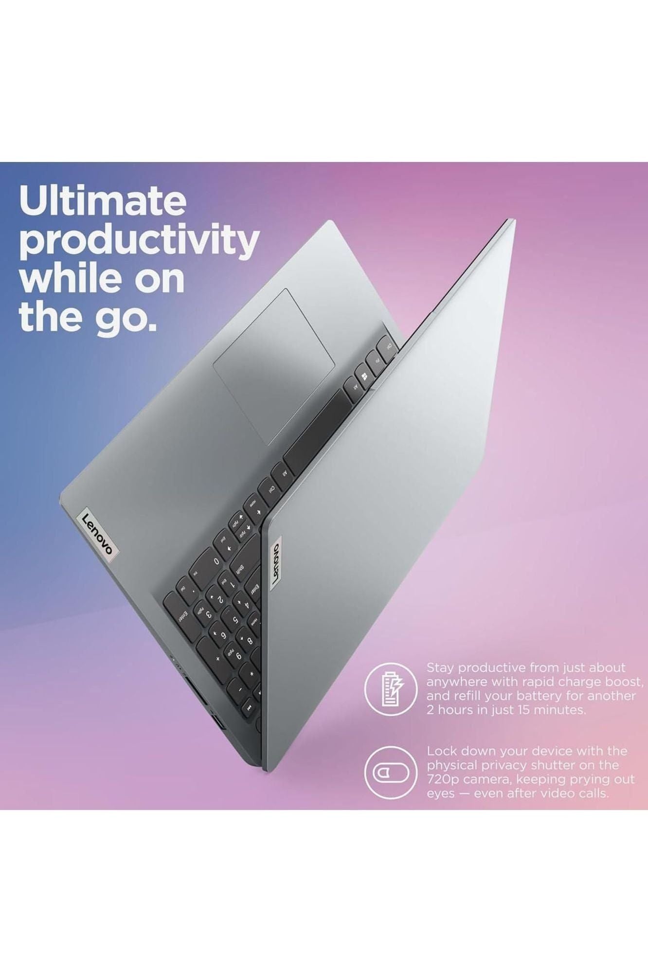 Lenovo IdeaPad 1i Laptop with Microsoft 365 Home and Business • 12GB RAM • 1TB Cloud Storage and 256GB SSD • Intel Core • 15 Anti-Glare Screen •