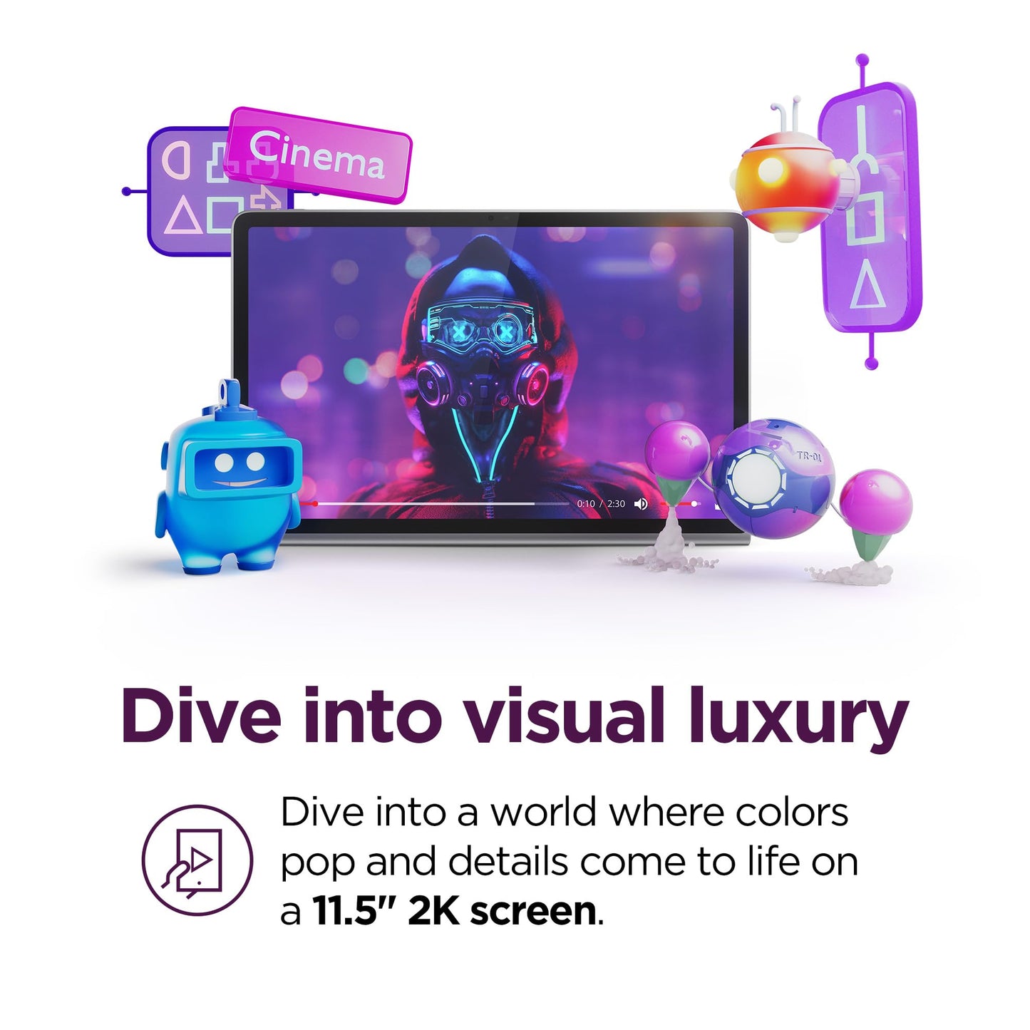 Lenovo Tab Plus - JBL® Speakers - 11.5" 2K Display - 8GB Memory - 128GB Storage - MediaTek™ Helio G99 - Folio Case Included - Luna Grey