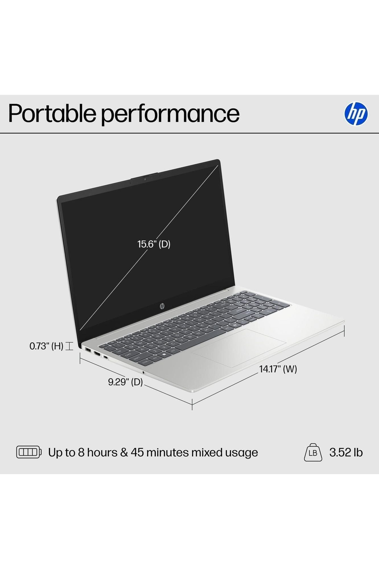 HP 15.6 inch Laptop, HD Touchscreen Display, AMD Ryzen 3 7320U, 8 GB RAM, 128 GB SSD, AMD Radeon Graphics