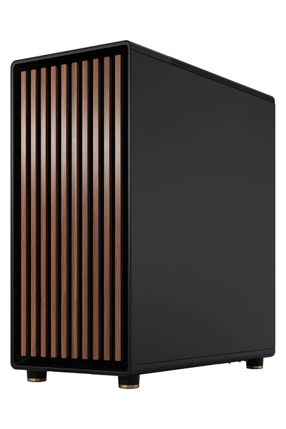 Fractal Design North Charcoal Black Tempered Glass Dark - Genuine Walnut Wood Front - Glass Side Panel - Tower PC Gaming Case