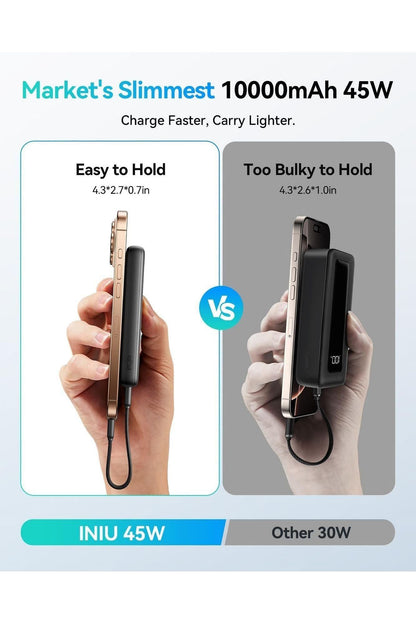 INIU Portable Charger, Lightest 10000mAh 45W PD Power Bank, USB C in&Out Fast Charging Battery Pack, External Phone Powerbank Compatible with iPhone 16 15 14 13 Samsung S22 S21 Google iPad etc