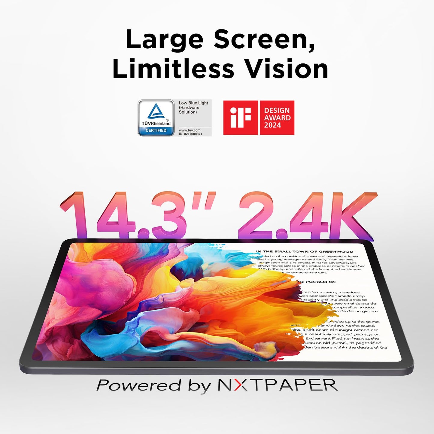 TCL Tablet, 14.3" 256GB Drawing Pad & Digital Notebook, Paper-Like Display, 8+8GB RAM, Gray