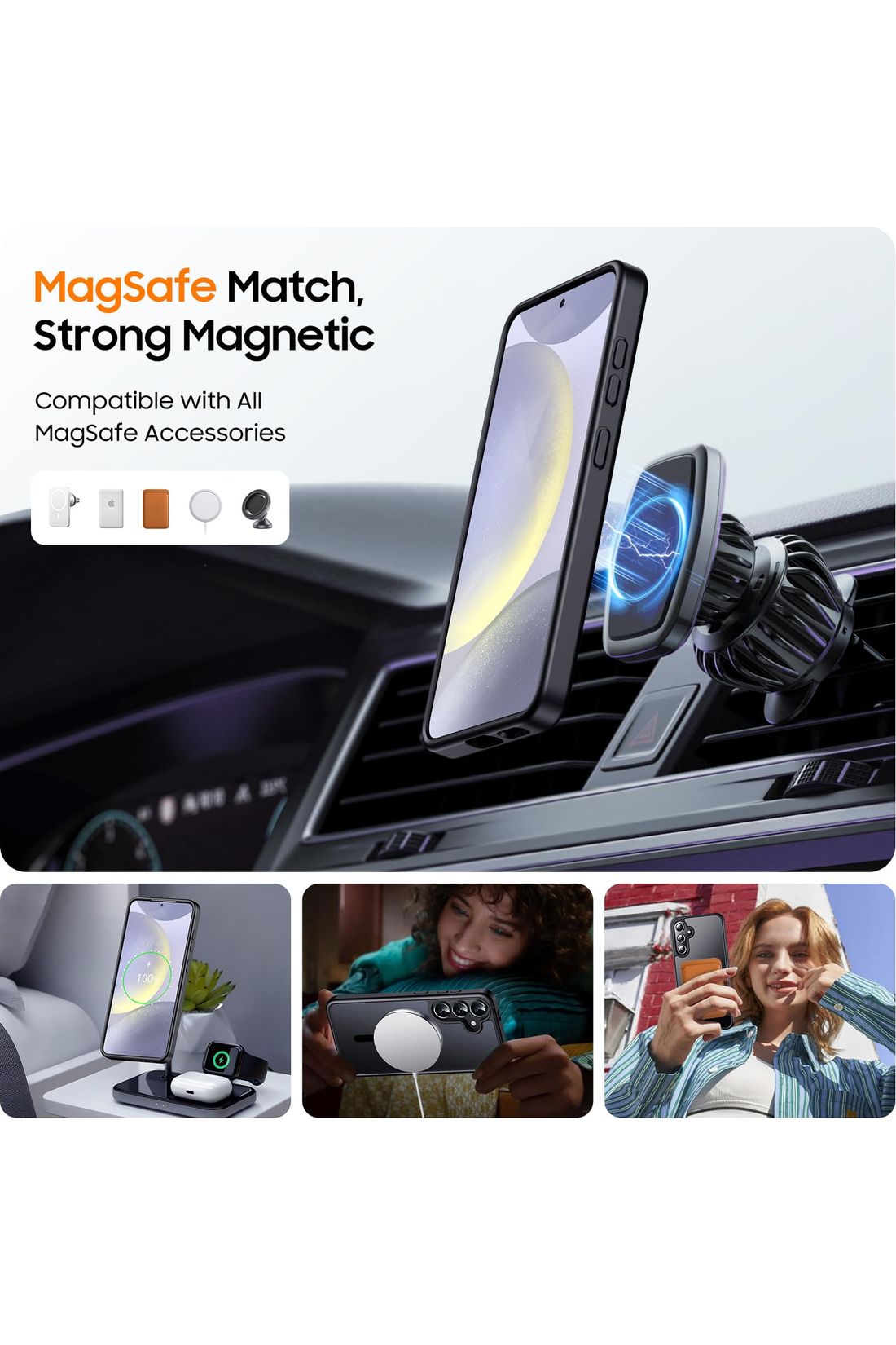 Magnetic Samsung Galaxy S24 Case,[Compatible with MagSafe] [Military Grade Drop Protection] -Black