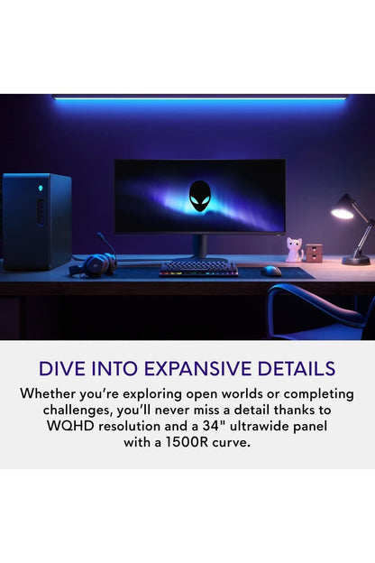 Alienware 34 Curved Gaming Monitor – AW3425DWM - 34-inch WQHD 180Hz 1ms Display, 1500R, AMD FreeSync Premium, VESA AdaptiveSync.