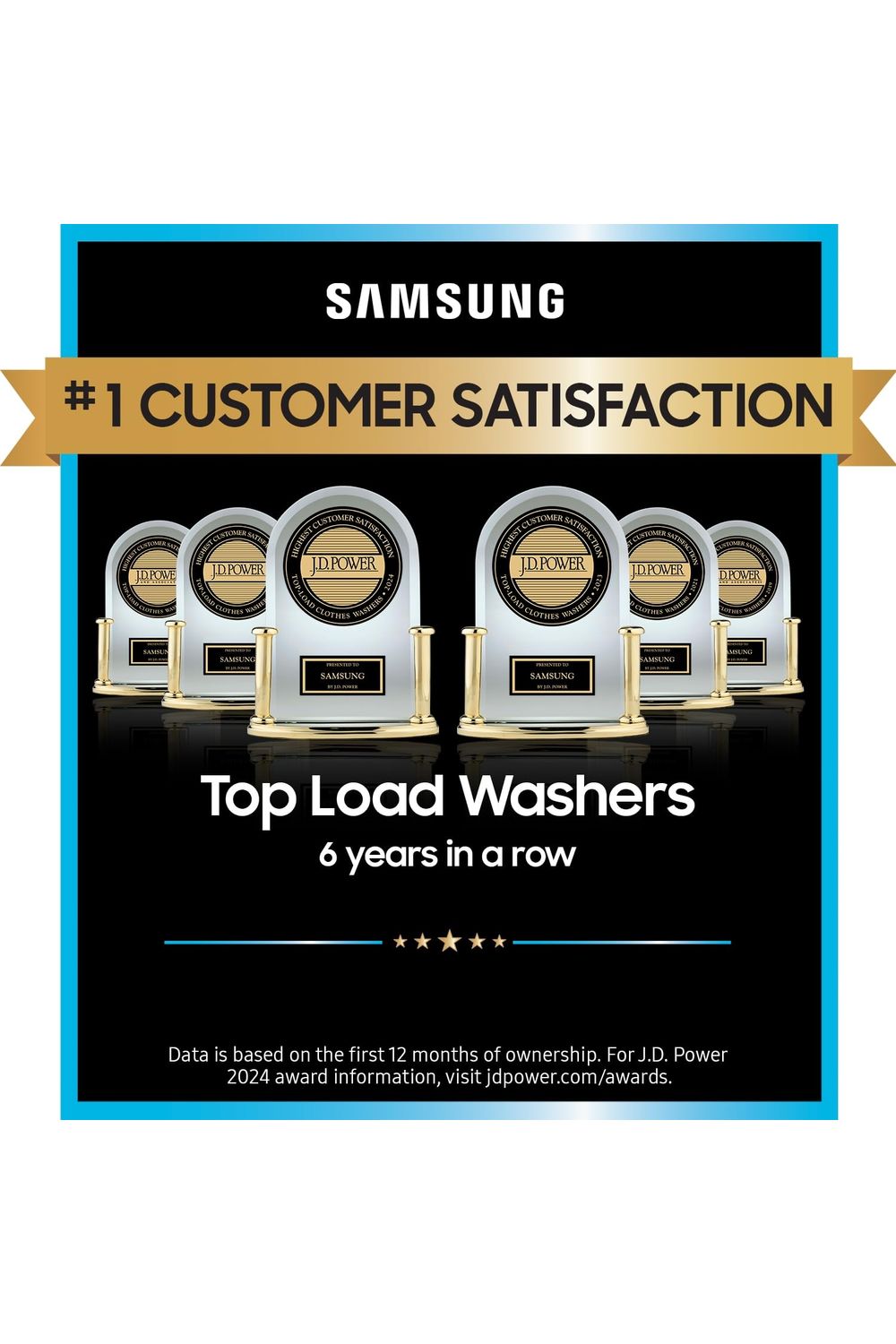 Samsung 4.7 Cu Ft Top Load Washing Machine Bundle with Built-In WaterJet Faucet, Self Clean, Low Vibration Quiet Wash, Smart Wi-Fi, Includes Hoses & 1-Year CPS Protection