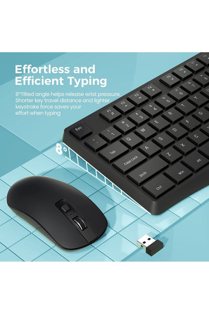 Wireless Keyboard and Mouse Combo, Lovaky 2.4G Full-Sized Ergonomic Keyboard & Mouse