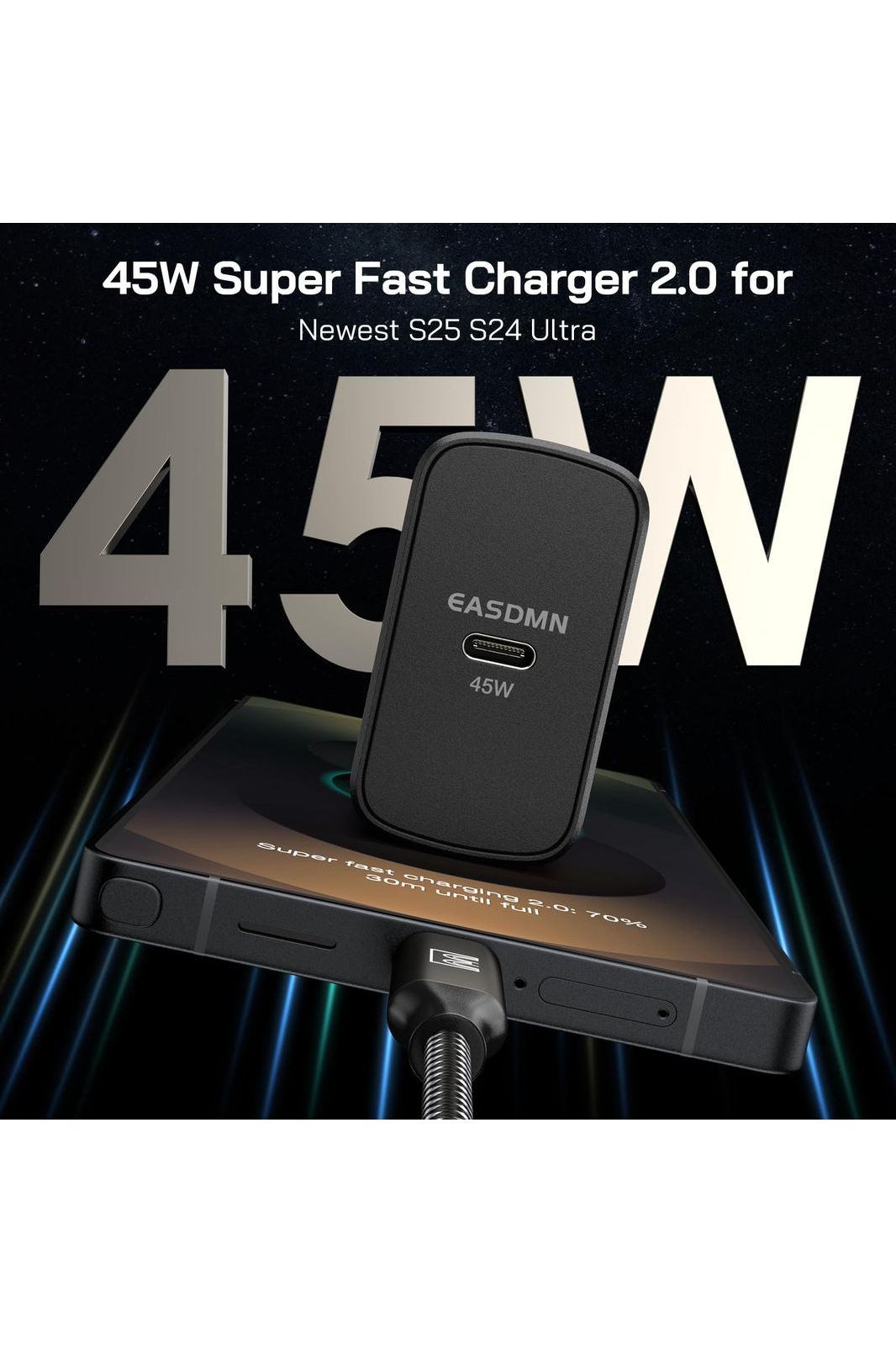 45W Super Fast Charger Type C, [2 Pack] 45 Watt USB-C Charger PD/PPS Wall Charging Block for Samsung Galaxy S25 Ultra/S25+/S25/S24/S23 Ultra/S23+/S22 Ultra/S22+/S20 Ultra, Tab S8(with 2X 6.6ft Cable)