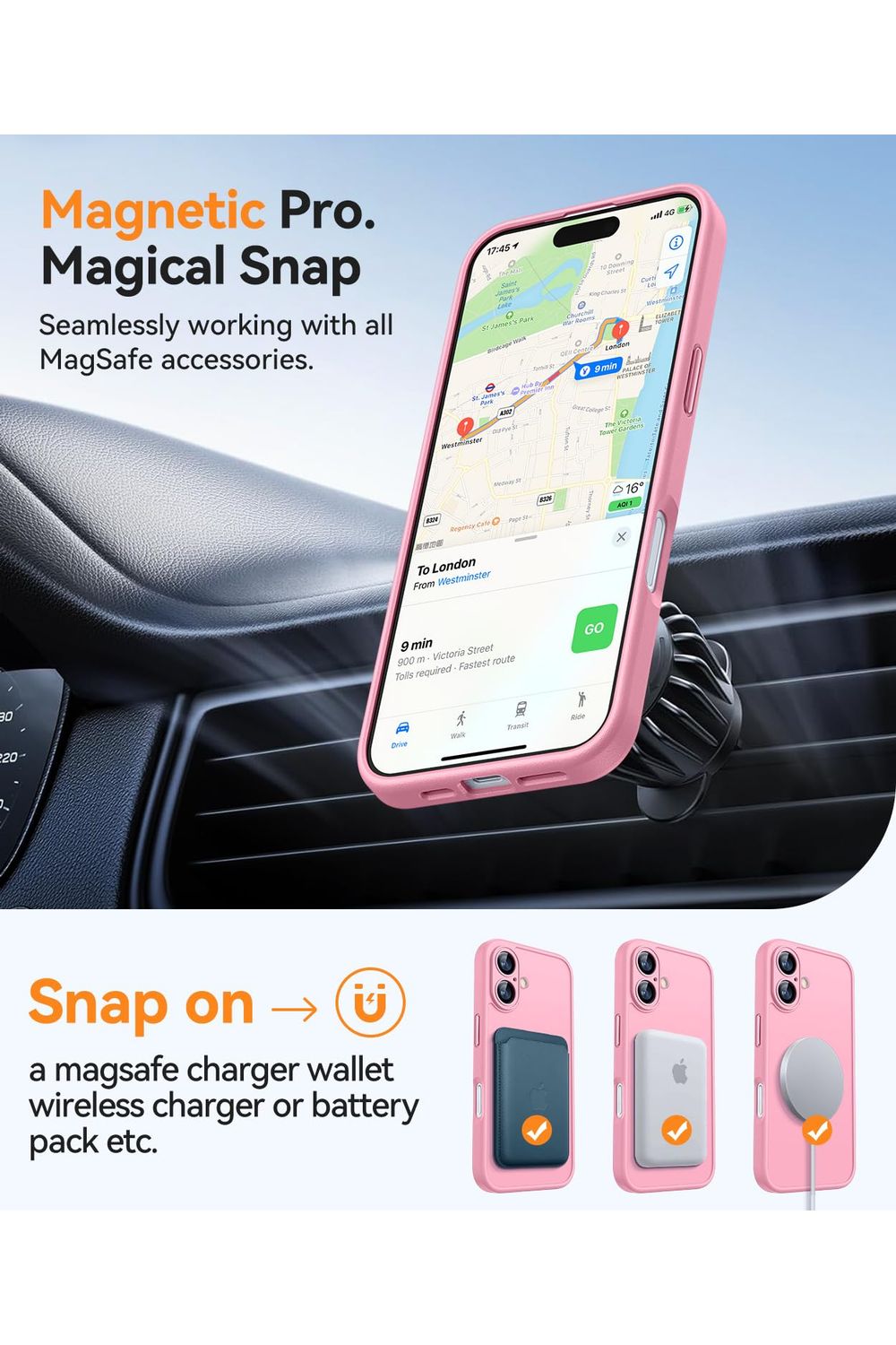 iPhone 16 Case, Upgraded [Full Camera Protection] [Compatible with Magsafe] [Translucent Matte] Shockproof Protective - Pink