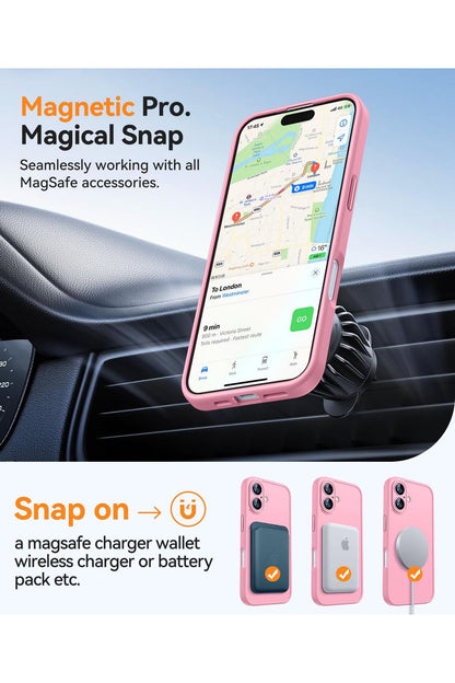 iPhone 16 Case, Upgraded [Full Camera Protection] [Compatible with Magsafe] [Translucent Matte] Shockproof Protective - Pink