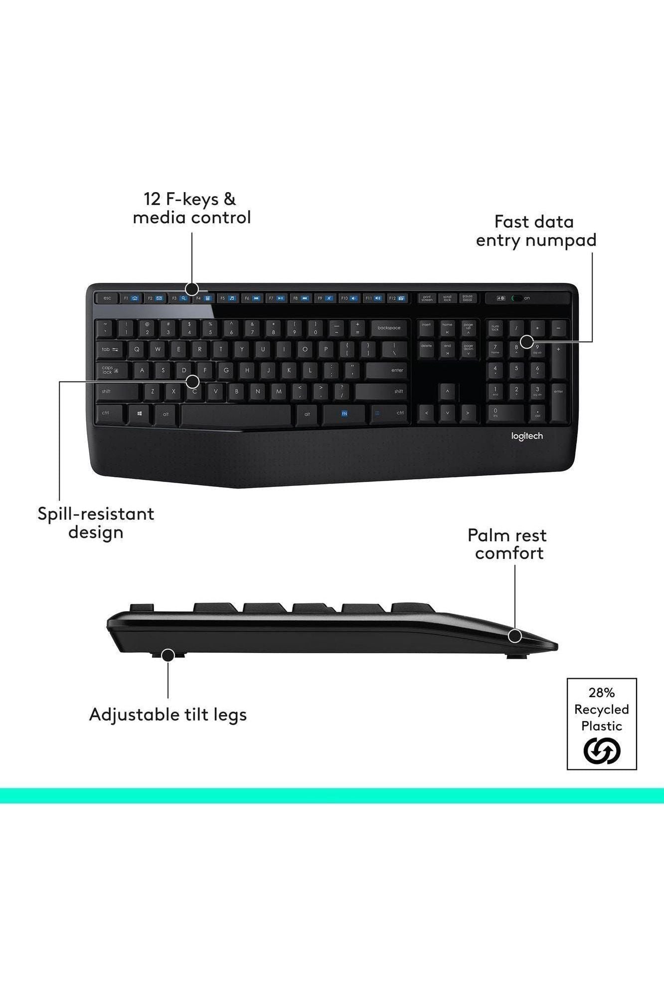 Logitech MK345 Wireless Keyboard and Mouse Combo with Palm Rest, 2.4 GHz USB Receiver