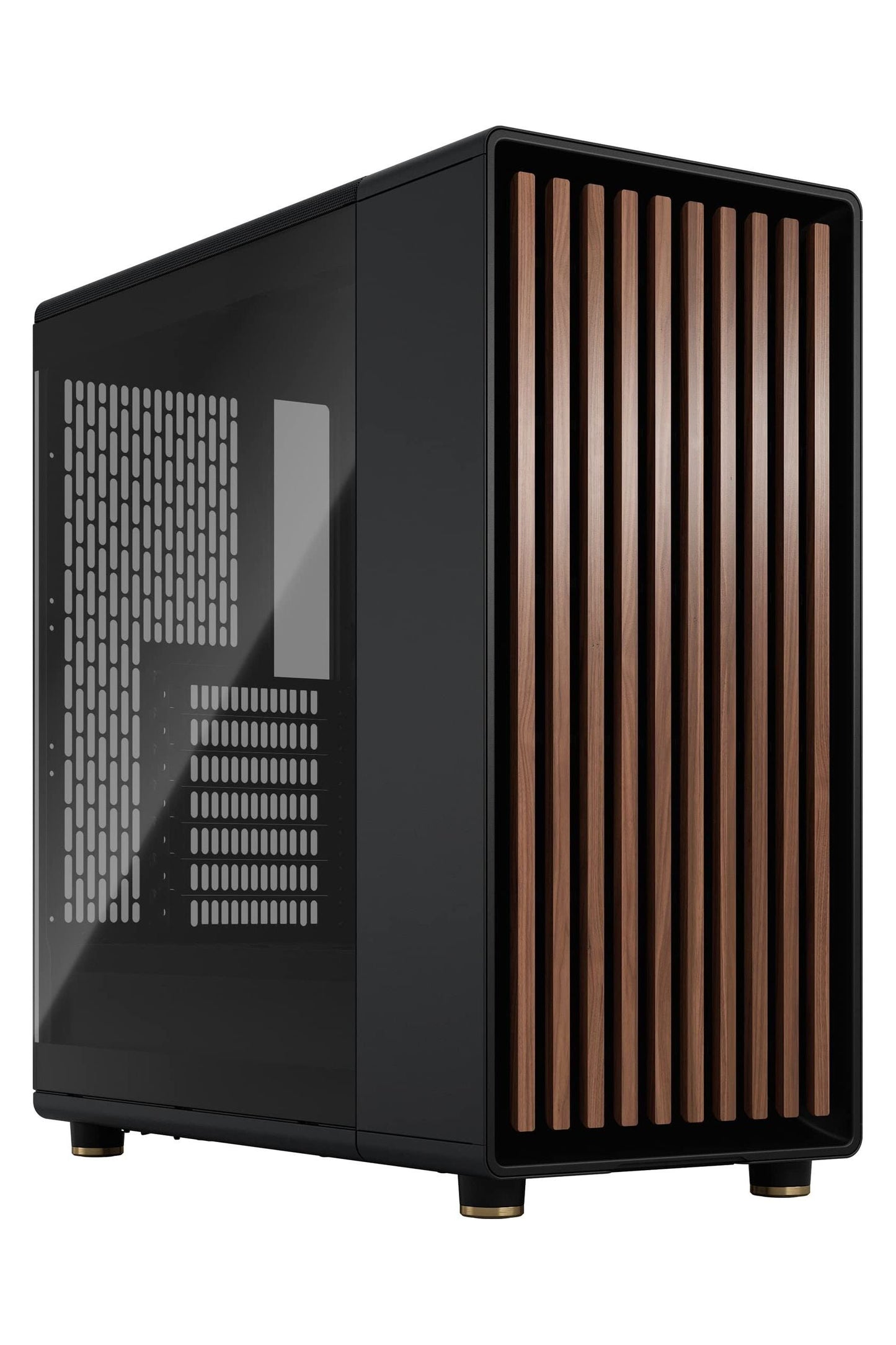 Fractal Design North Charcoal Black Tempered Glass Dark - Genuine Walnut Wood Front - Glass Side Panel - Tower PC Gaming Case