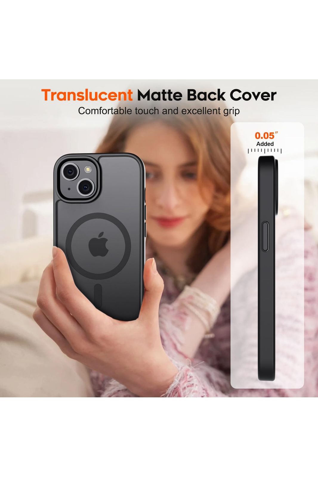 iPhone 15 Case & iPhone 14 Case, [Compatible with MagSafe] [Military Grade Drop Protection] Translucent Matte Shockproof Anti-Scratch, Black
