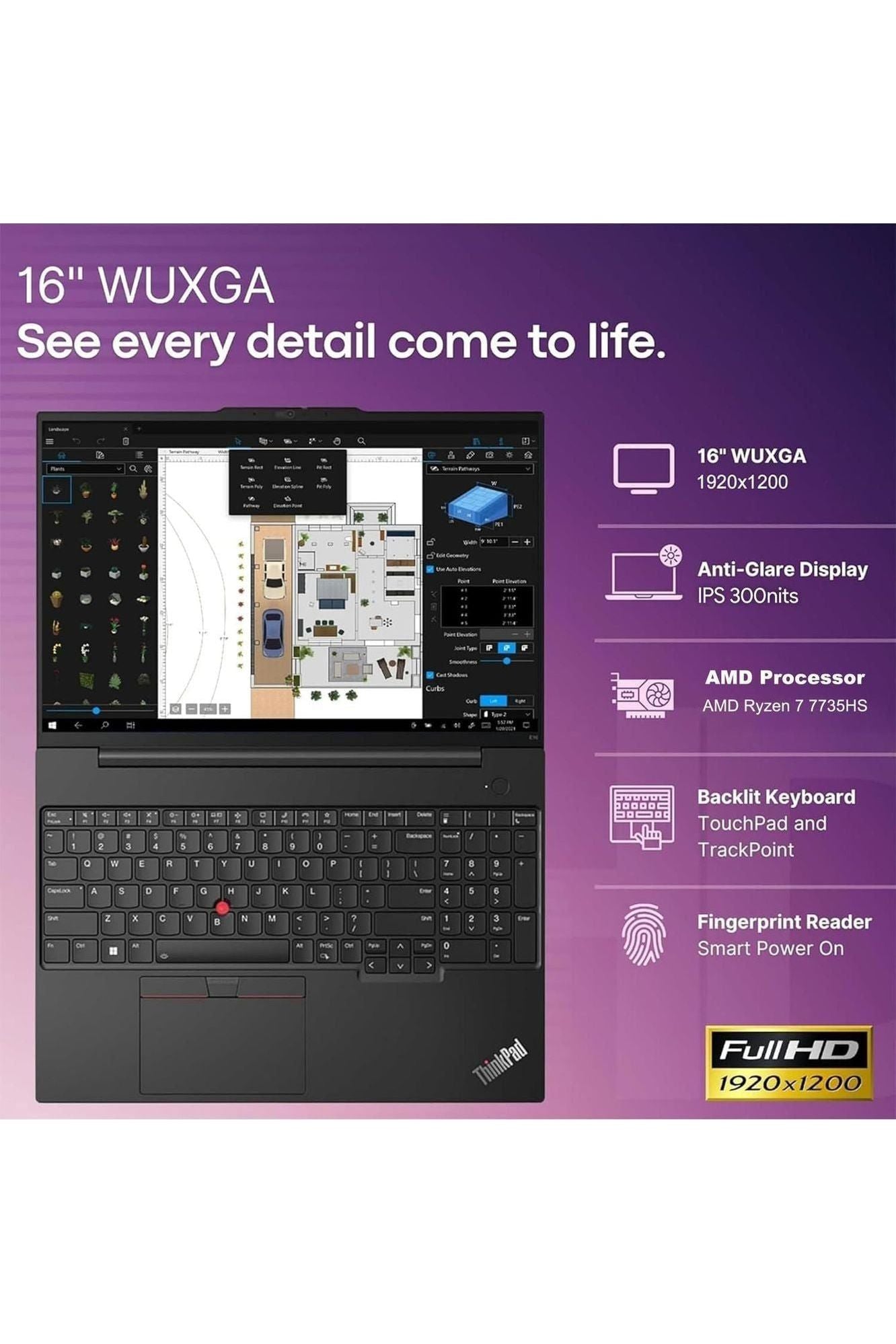 Lenovo ThinkPad E16 Gen 2 Business Laptop Computer, AMD 8-Core Ryzen 7 7735HS (Beat i7-1355U), 32GB DDR5 RAM, 1TB PCIe SSD