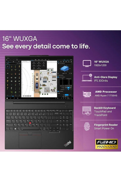 Lenovo ThinkPad E16 Gen 2 Business Laptop Computer, AMD 8-Core Ryzen 7 7735HS (Beat i7-1355U), 32GB DDR5 RAM, 1TB PCIe SSD