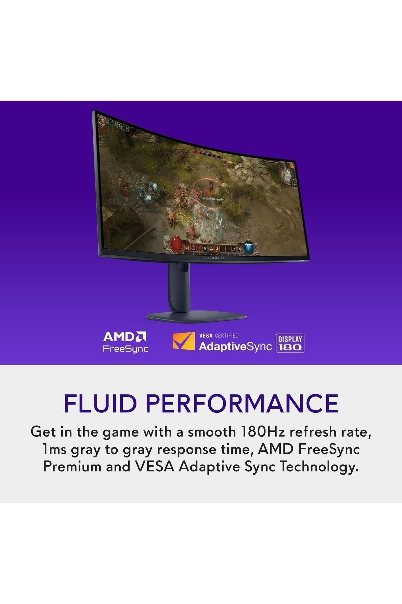 Alienware 34 Curved Gaming Monitor – AW3425DWM - 34-inch WQHD 180Hz 1ms Display, 1500R, AMD FreeSync Premium, VESA AdaptiveSync.