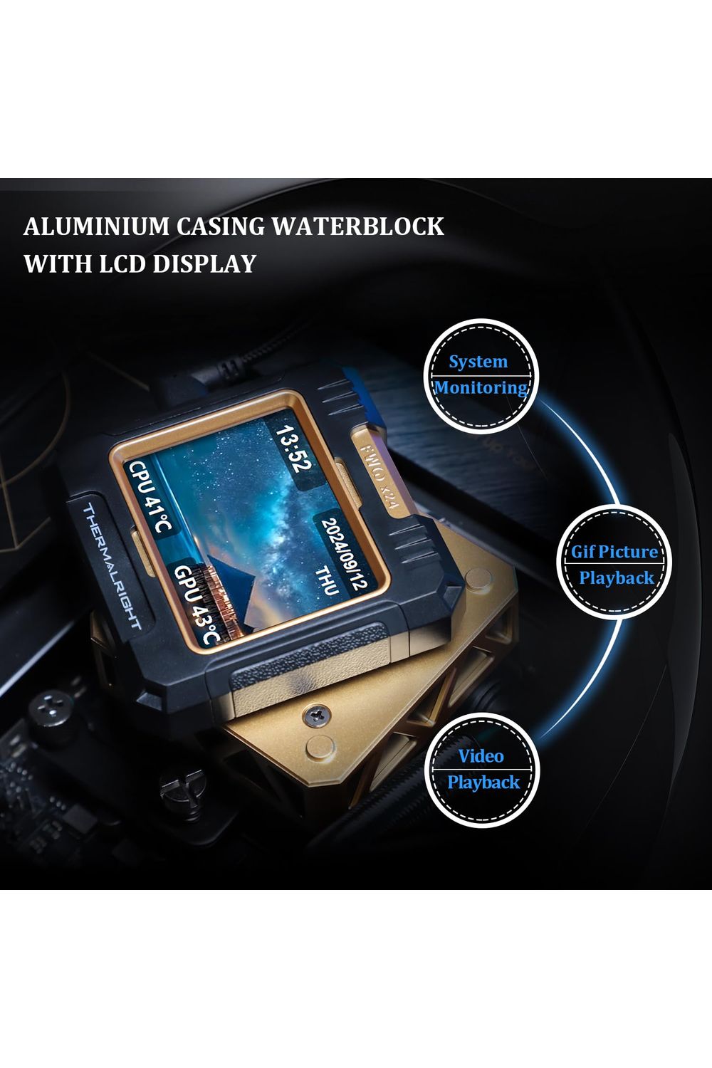 Thermalright FW360 Black ARGB CPU AIO Cooler,PC 360 Specification Water Cooler System,IPS LCD Screen with 320x240 Resolution,for AM5&Intel LGA1700/1851,CPU Cooler Comes with 2.4-inch LCD Display