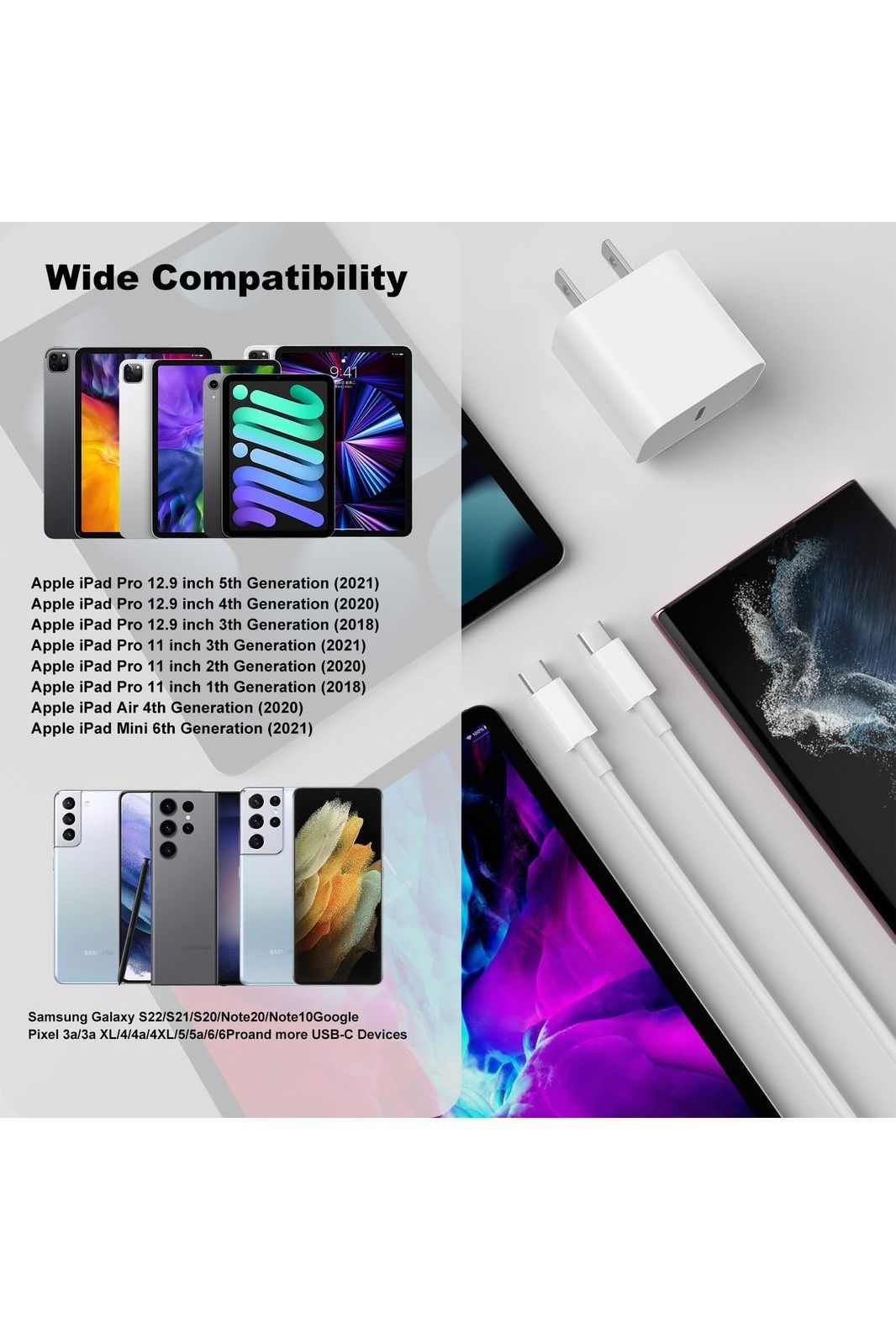 iPhone 16 15 Charger Fast Charging,20W Apple iPad USB C Fast Charger,2Pack 6ft USB C Wall Charger Block