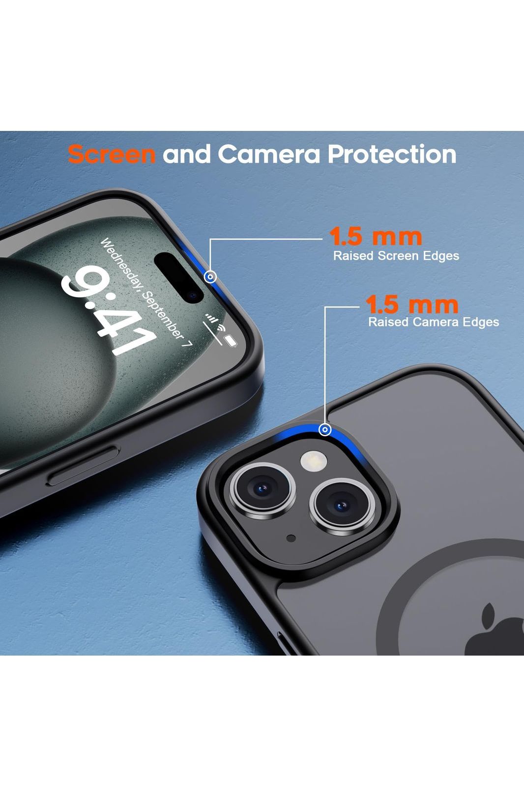 iPhone 15 Case & iPhone 14 Case, [Compatible with MagSafe] [Military Grade Drop Protection] Translucent Matte Shockproof Anti-Scratch, Black