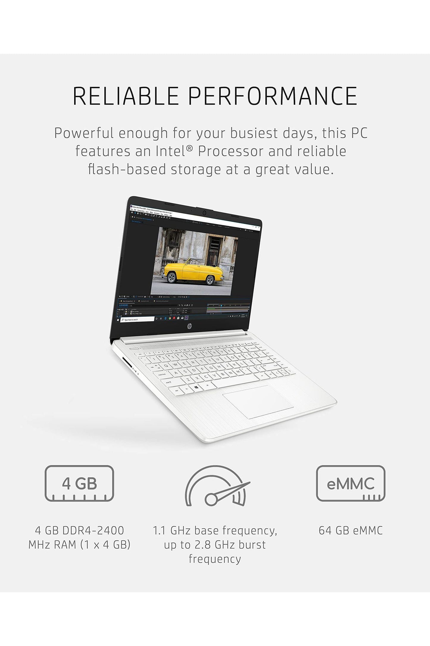 HP 14 Laptop, Intel Celeron N4020, 4 GB RAM, 64 GB Storage, 14-inch Micro-edge HD Display