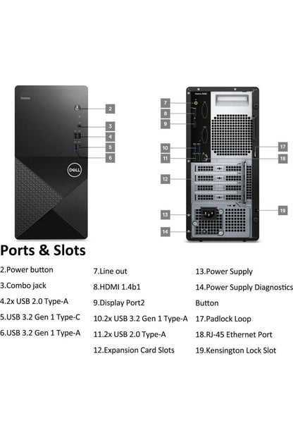 Dell Tower PC Desktop Computer 14th Gen Intel Core i3-14100 (Beat i5-12400), 32GB DDR5 RAM, 1TB PCIe SSD
