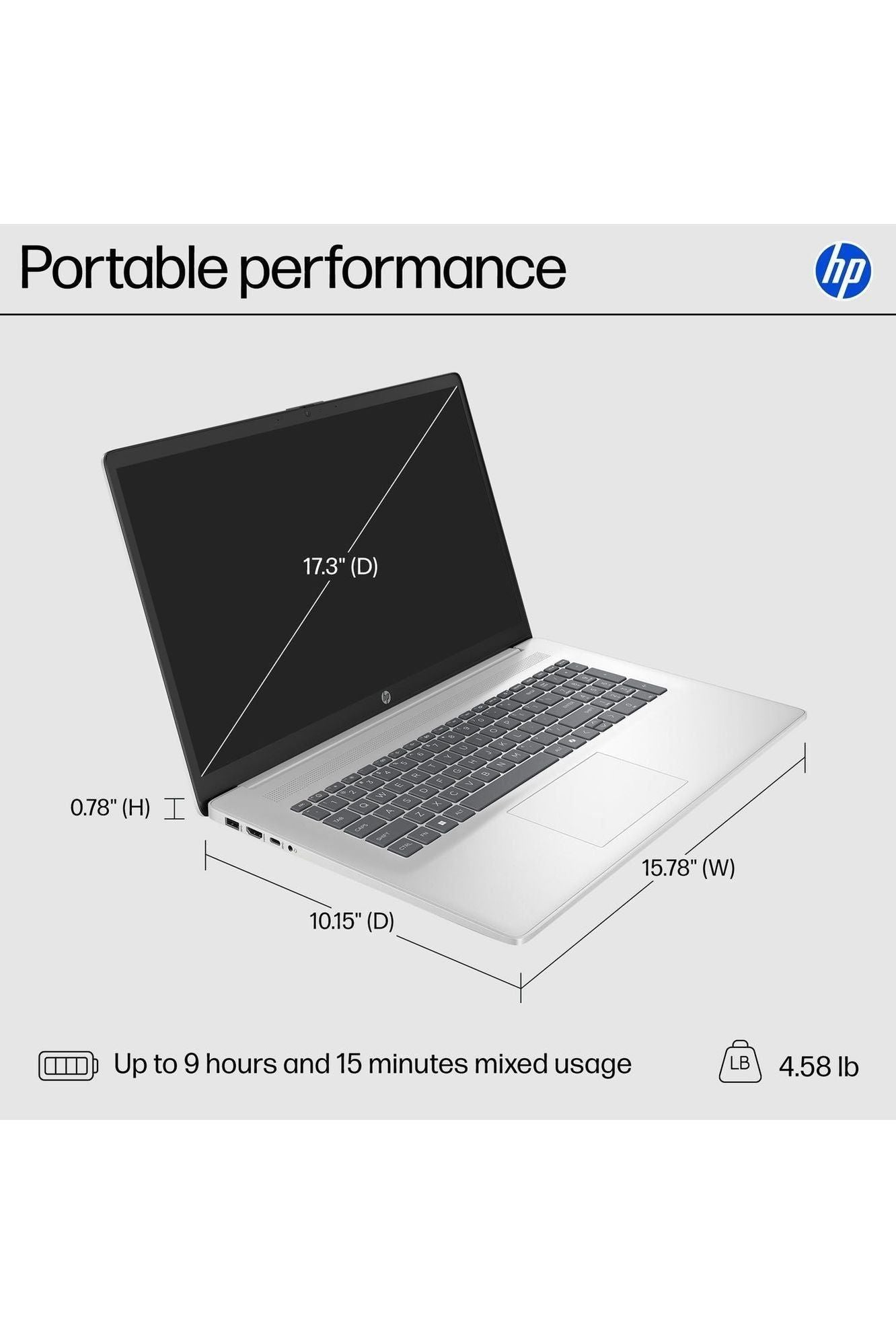 HP 17.3 inch Laptop, HD+ Display, AMD Ryzen 5 7520U, 16 GB RAM, 512 GB SSD, AMD Radeon Graphics