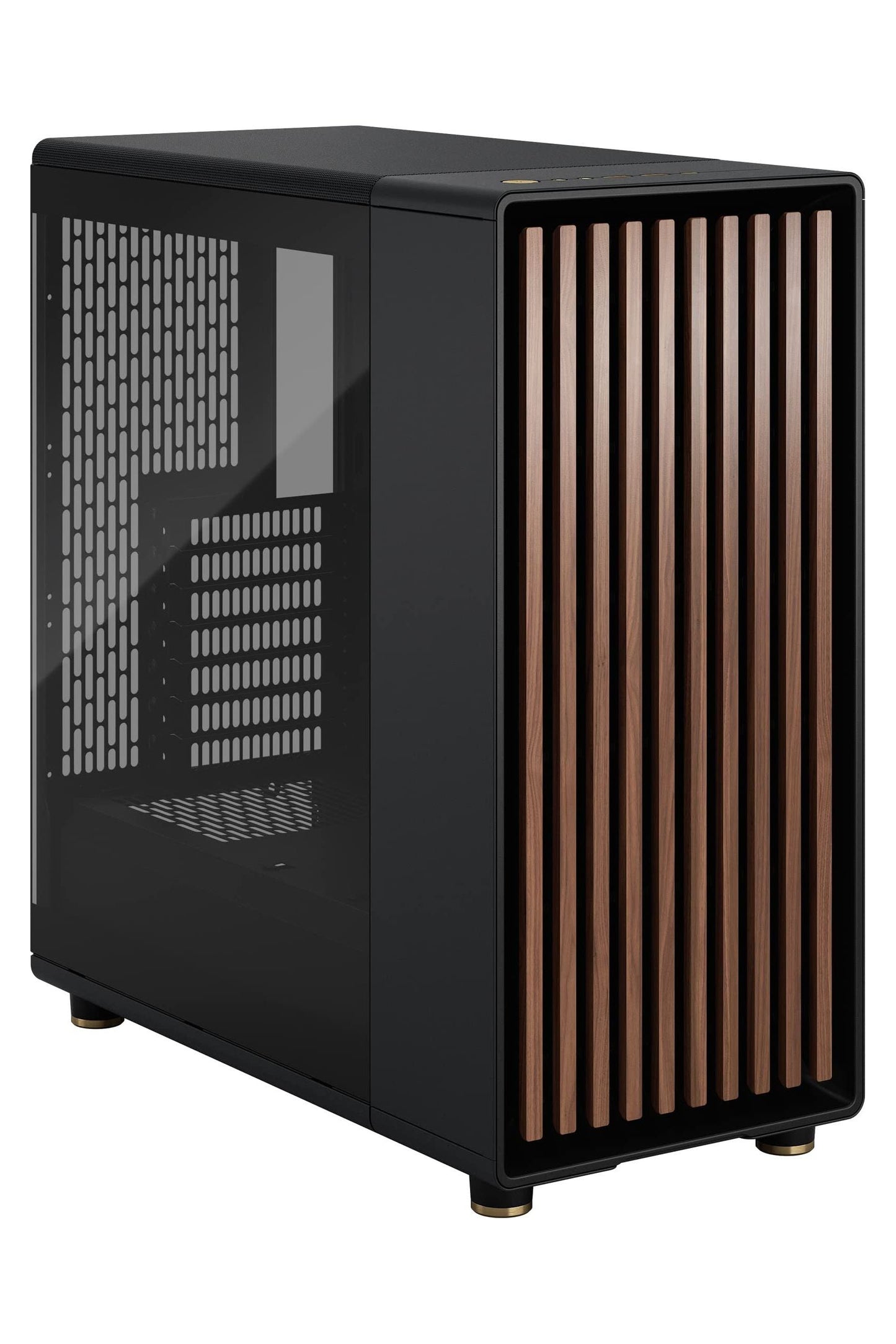 Fractal Design North Charcoal Black Tempered Glass Dark - Genuine Walnut Wood Front - Glass Side Panel - Tower PC Gaming Case