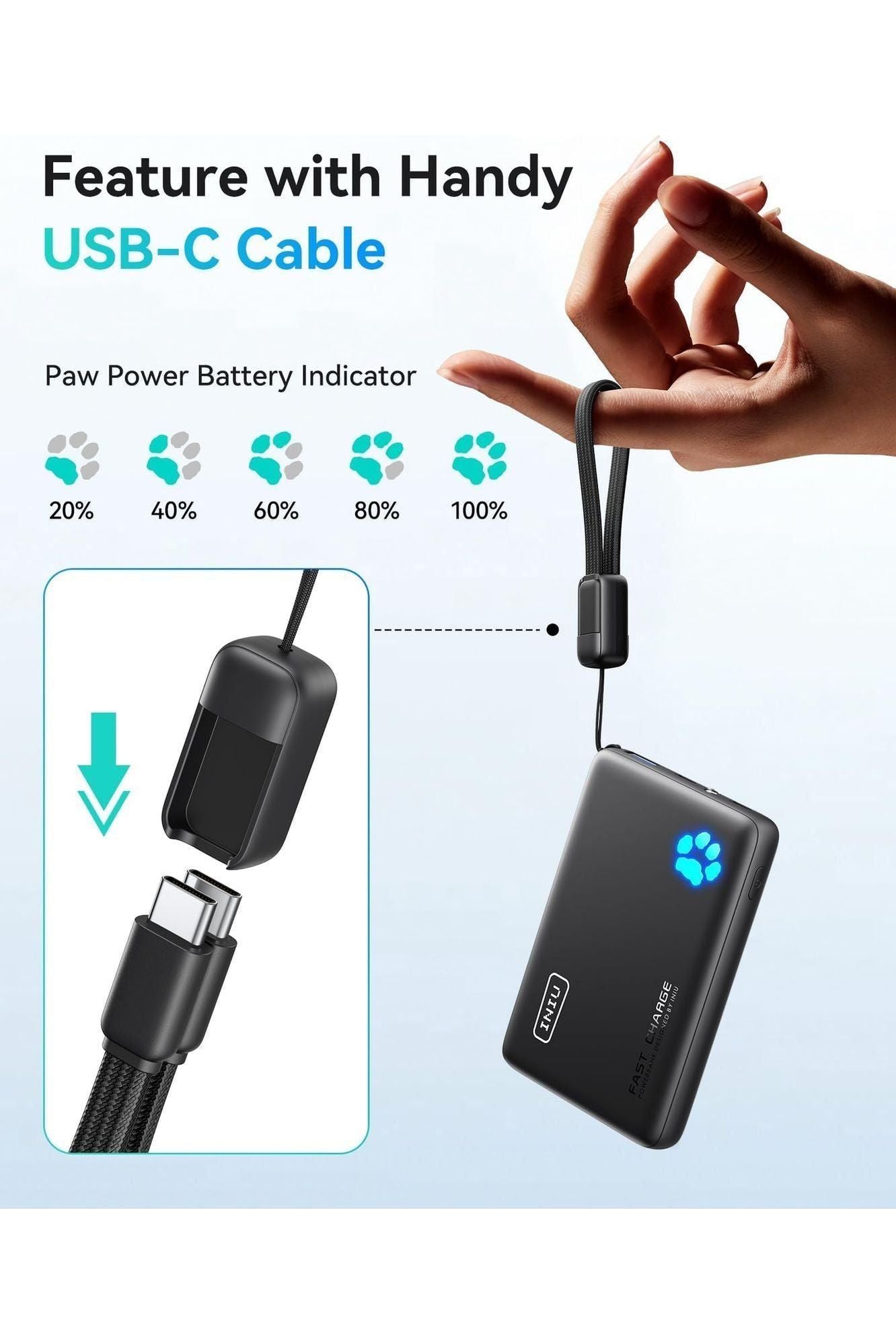 INIU Portable Charger, Lightest 10000mAh 45W PD Power Bank, USB C in&Out Fast Charging Battery Pack, External Phone Powerbank Compatible with iPhone 16 15 14 13 Samsung S22 S21 Google iPad etc