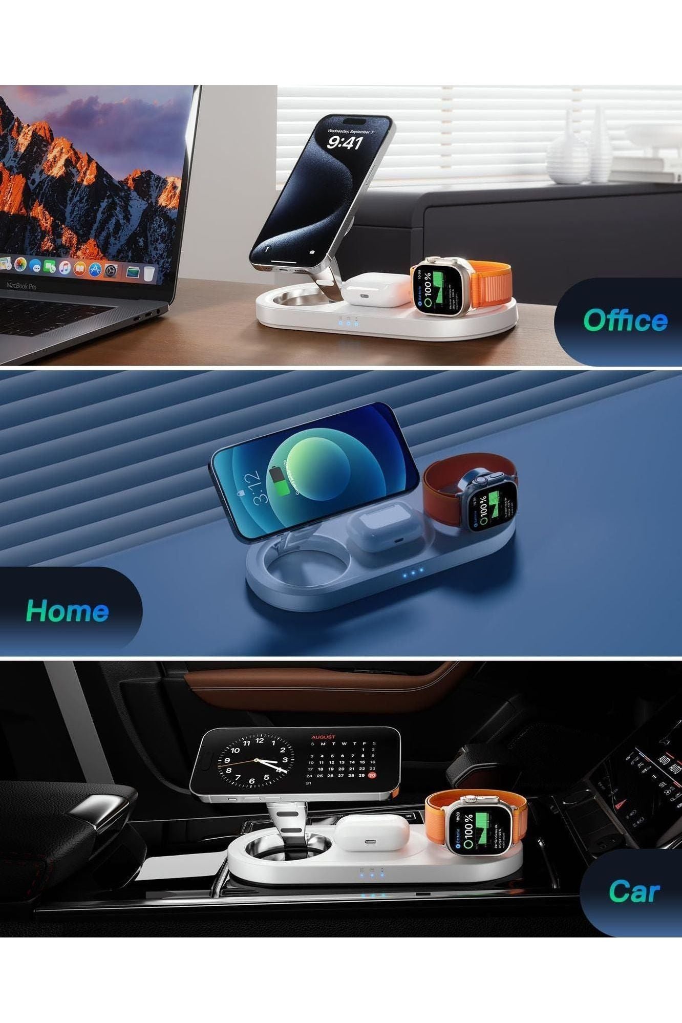 3 in 1 Wireless Charging Station for Apple Devices, Faster Mag-Safe Charger Stand, Magnetic Charger Station for iPhone 16/15/14/13/12 Series & AirPods Pro & Apple Watch Series (White)