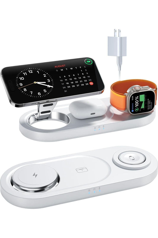 3 in 1 Wireless Charging Station for Apple Devices, Faster Mag-Safe Charger Stand, Magnetic Charger Station for iPhone 16/15/14/13/12 Series & AirPods Pro & Apple Watch Series (White)