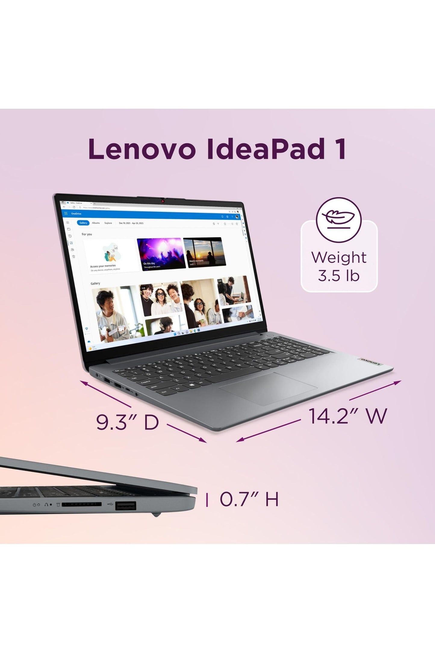 Lenovo IdeaPad 1 Laptop, 15.6” FHD Display, AMD Ryzen 5 5500U, 8GB RAM, 512GB SSD