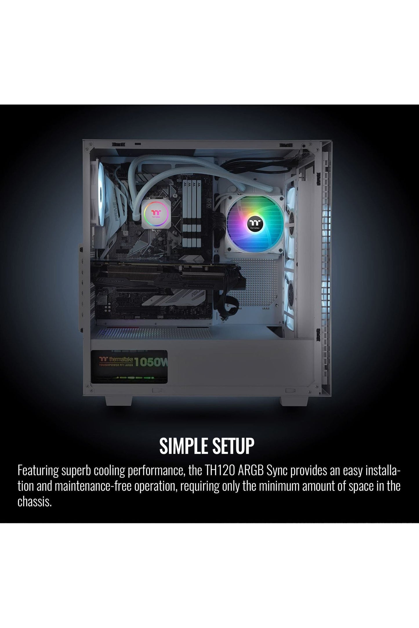Thermaltake TH120 ARGB Motherboard Sync Snow Edition Intel LGA1700 Ready/AMD AM5 All-in-One Liquid Cooling System 120mm High Efficiency Radiator CPU Cooler CL-W346-PL12SW-A, White