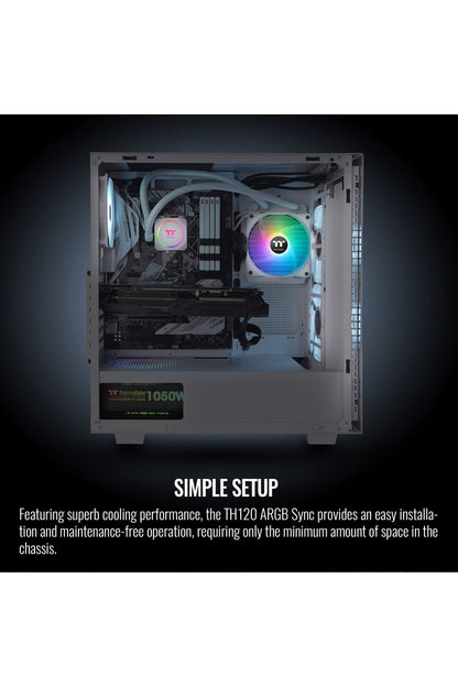 Thermaltake TH120 ARGB Motherboard Sync Snow Edition Intel LGA1700 Ready/AMD AM5 All-in-One Liquid Cooling System 120mm High Efficiency Radiator CPU Cooler CL-W346-PL12SW-A, White