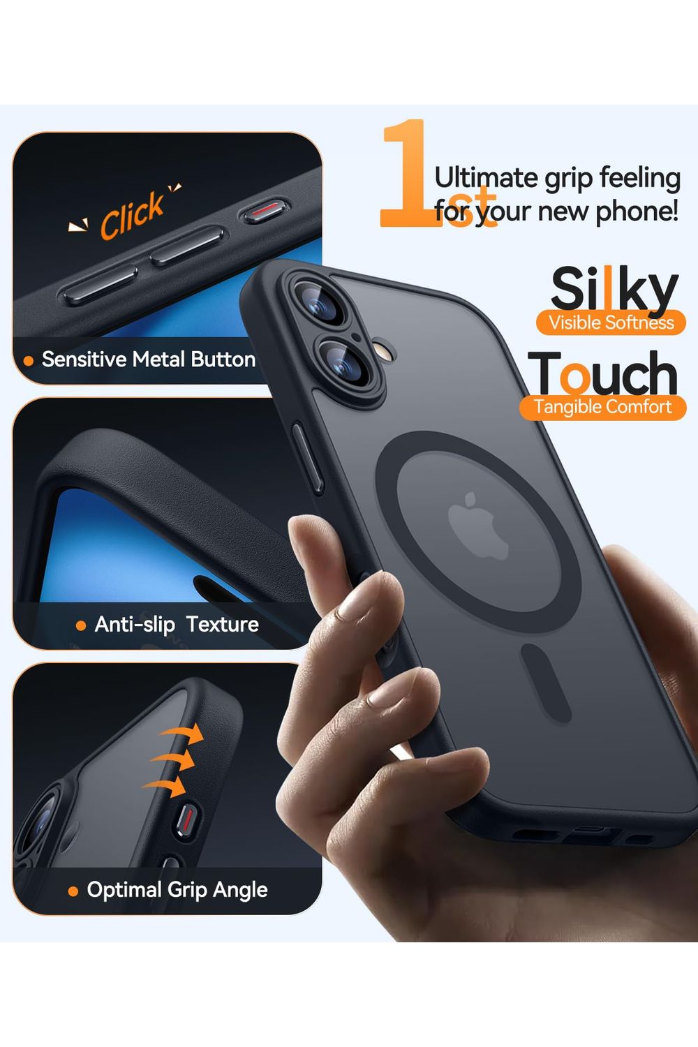 iPhone 16 Case, Upgraded [Full Camera Protection] [Compatible with Magsafe] [Translucent Matte] Shockproof Protective -Black