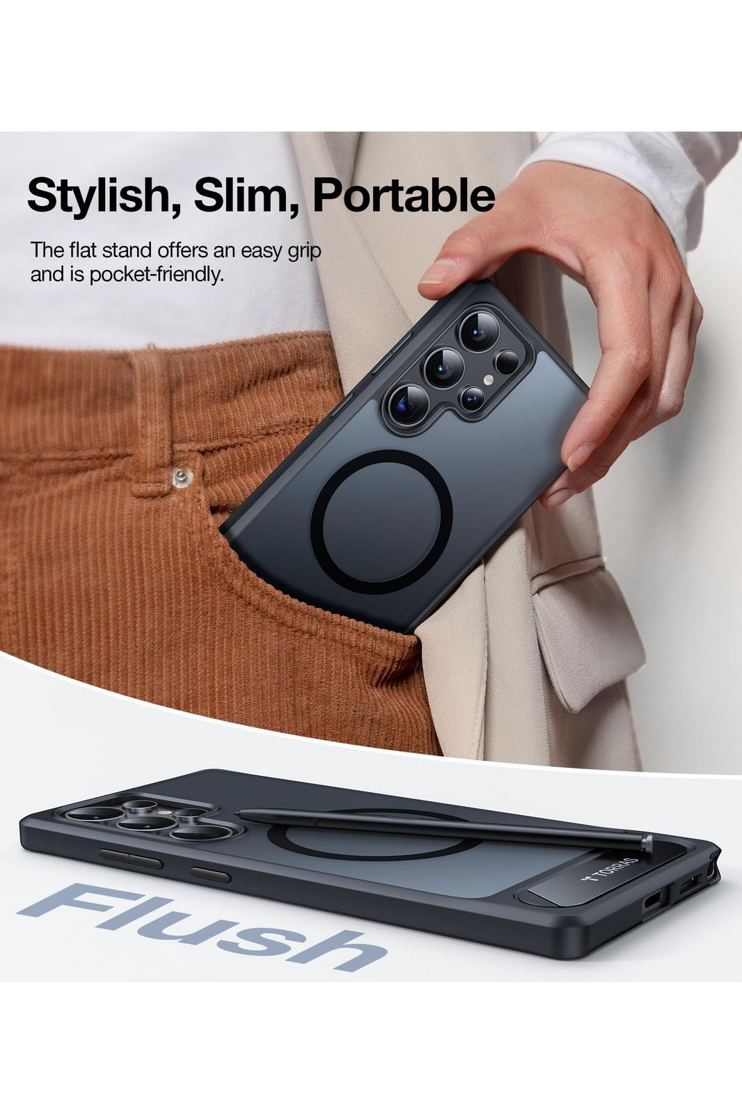 Samsung Galaxy S25 Ultra Case, Fit for MagSafe, Mil-Grade Drop Protection, Kickstand Back/Black Edge