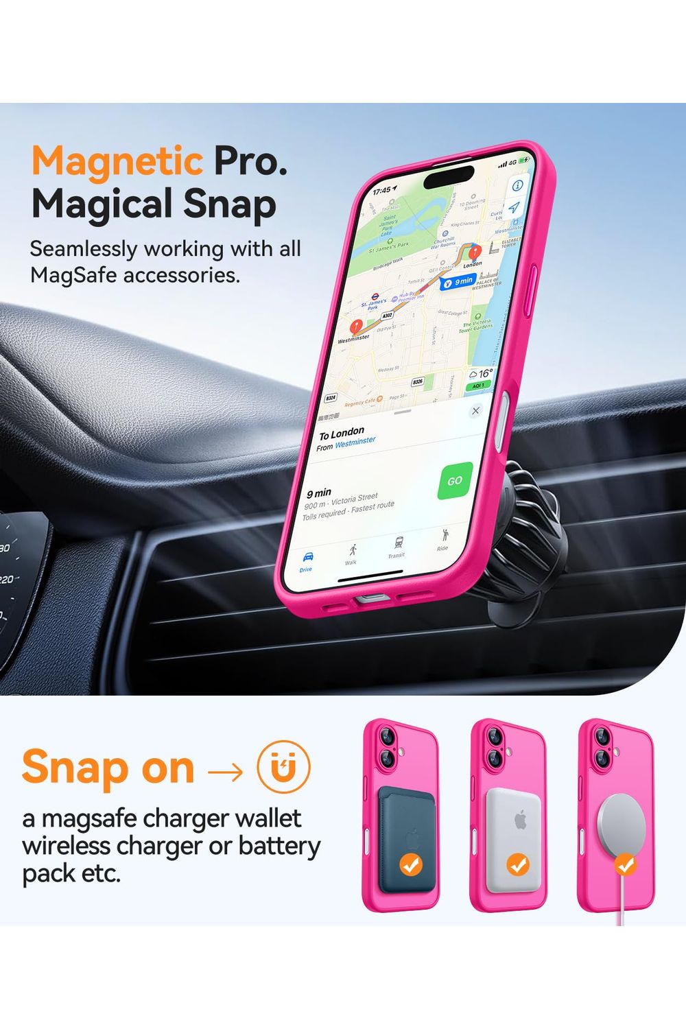 iPhone 16 Case, Upgraded [Full Camera Protection] [Compatible with Magsafe] [Translucent Matte] Shockproof Protective - Hot Pink