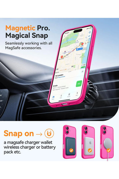 iPhone 16 Case, Upgraded [Full Camera Protection] [Compatible with Magsafe] [Translucent Matte] Shockproof Protective - Hot Pink