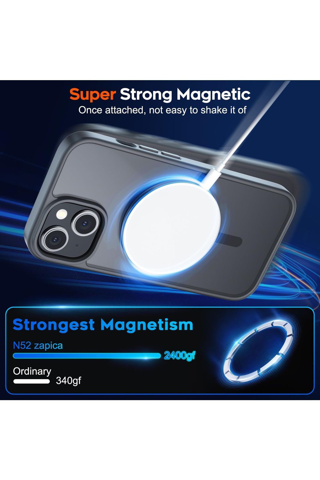 iPhone 15 Case & iPhone 14 Case, [Compatible with MagSafe] [Military Grade Drop Protection] Translucent Matte Shockproof Anti-Scratch, Black