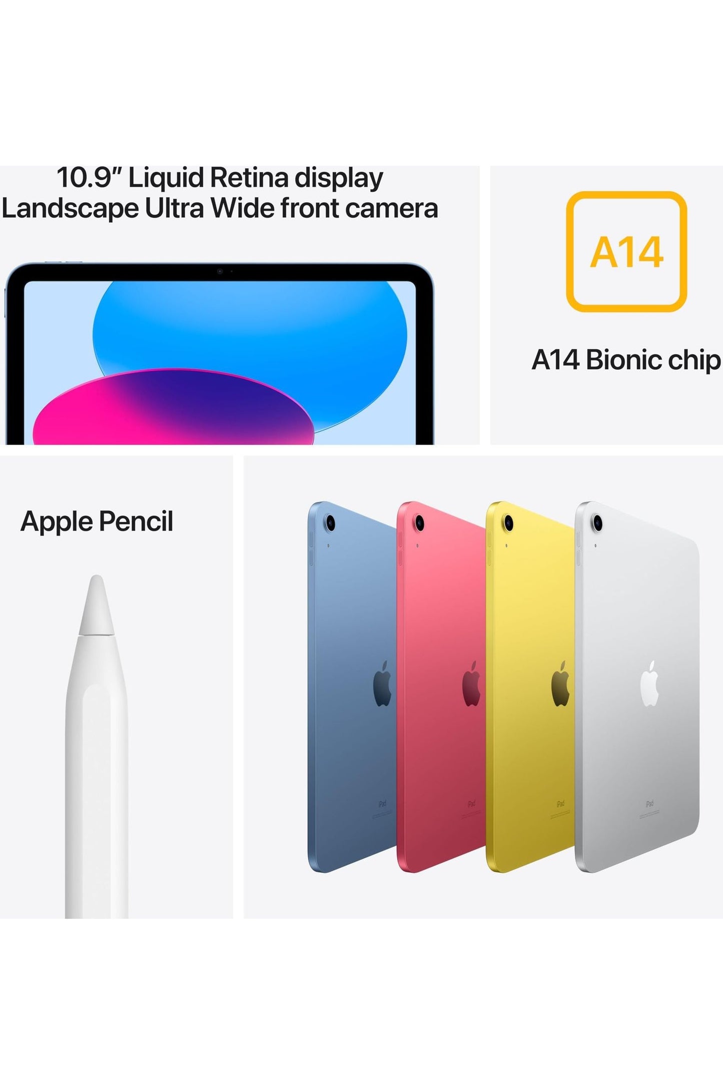 Apple iPad (10th Generation): with A14 Bionic chip, 10.9-inch Liquid Retina Display, 256GB