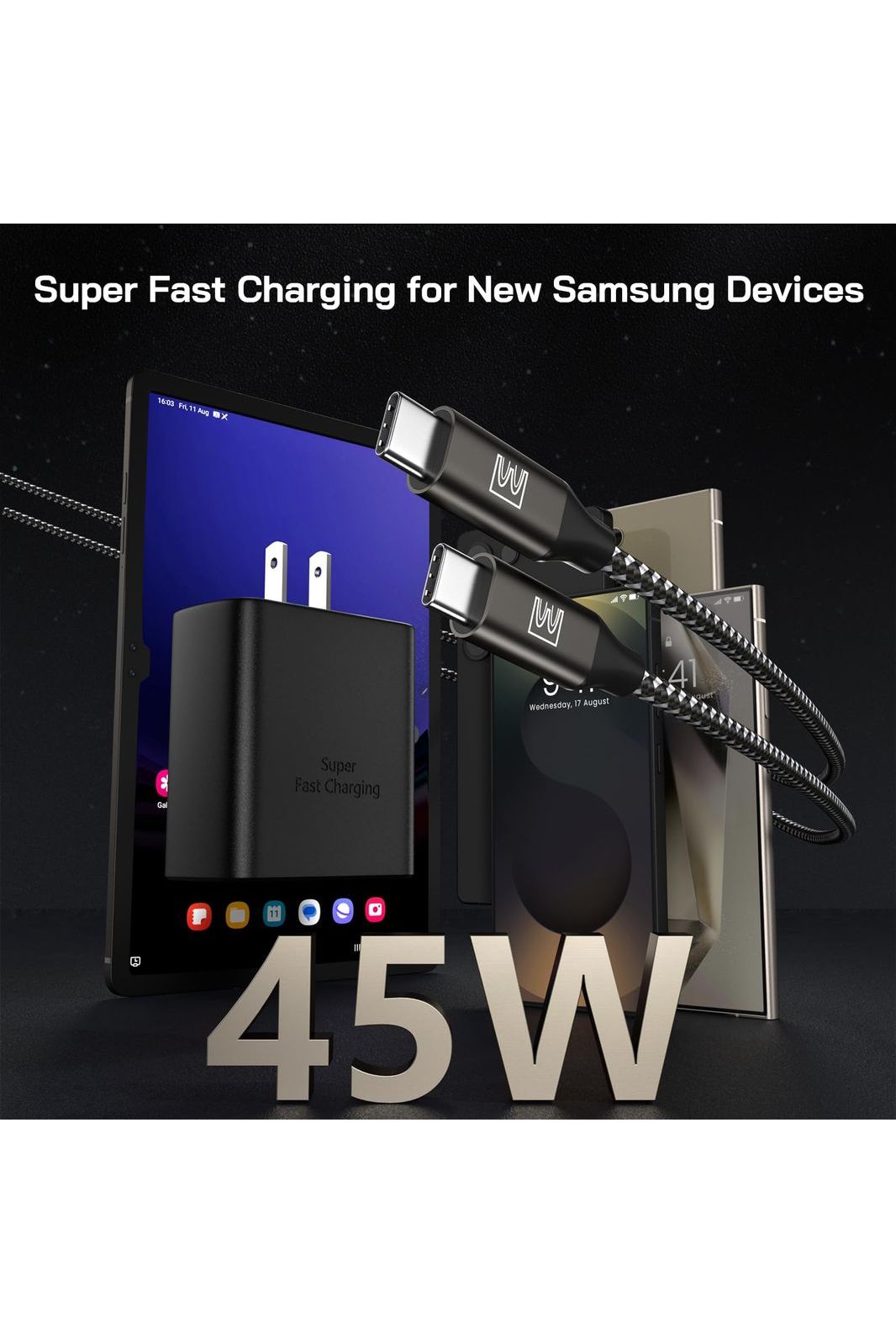 45W Super Fast Charger Type C, [2 Pack] 45 Watt USB-C Charger PD/PPS Wall Charging Block for Samsung Galaxy S25 Ultra/S25+/S25/S24/S23 Ultra/S23+/S22 Ultra/S22+/S20 Ultra, Tab S8(with 2X 6.6ft Cable)
